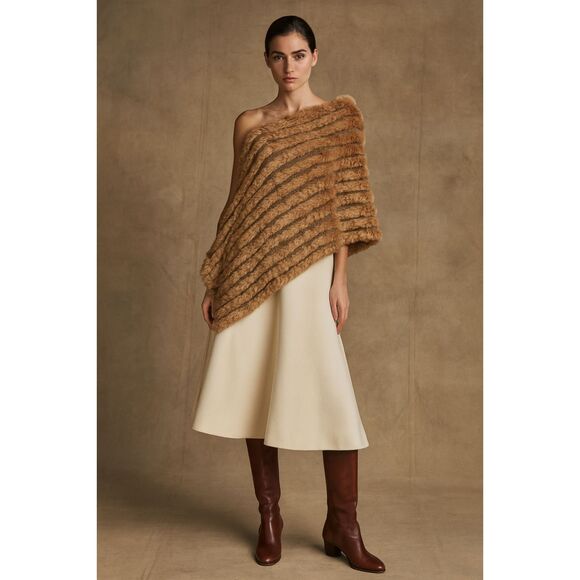 La Fiorentina Camel Genuine Fur Asymmetrical Poncho One...